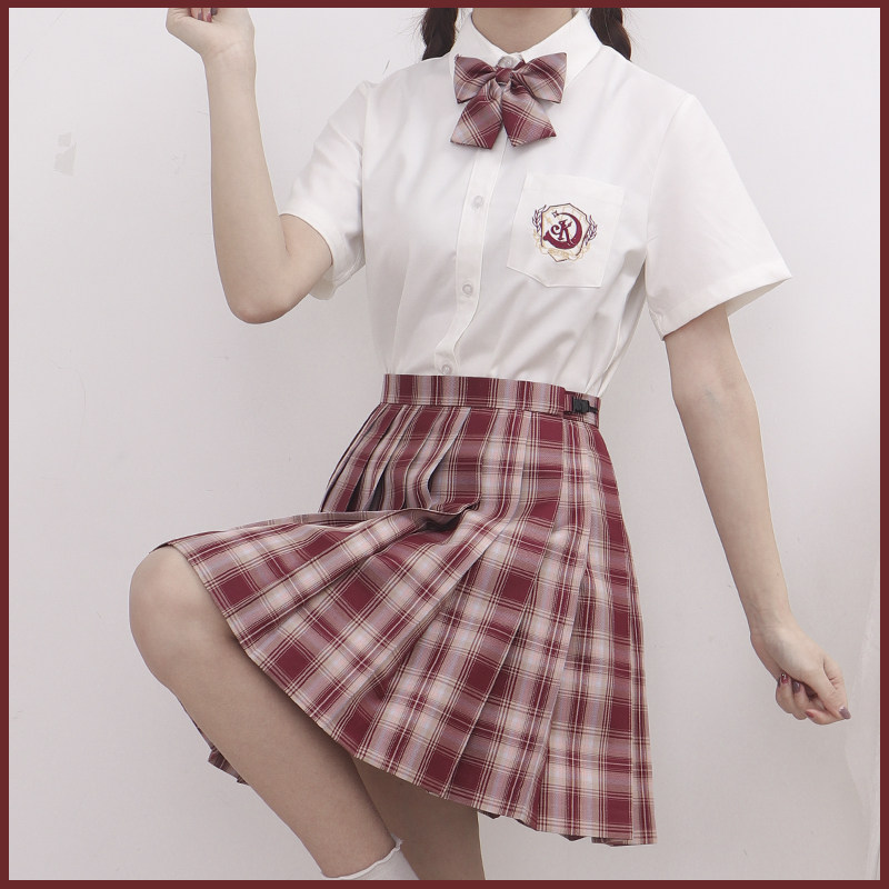 Hatsumachino original jk embroidery (Star rainbow Moon)shirt women's Japanese short-sleeved cream white shirt suit