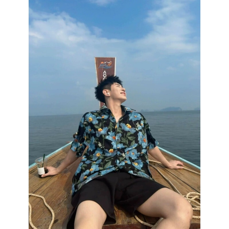 American Trendy Brand Hawaiian Casual Loose Hong Kong Style Full Print Shirt Men's Summer Thin Island Style Short-Sleeved Shirt