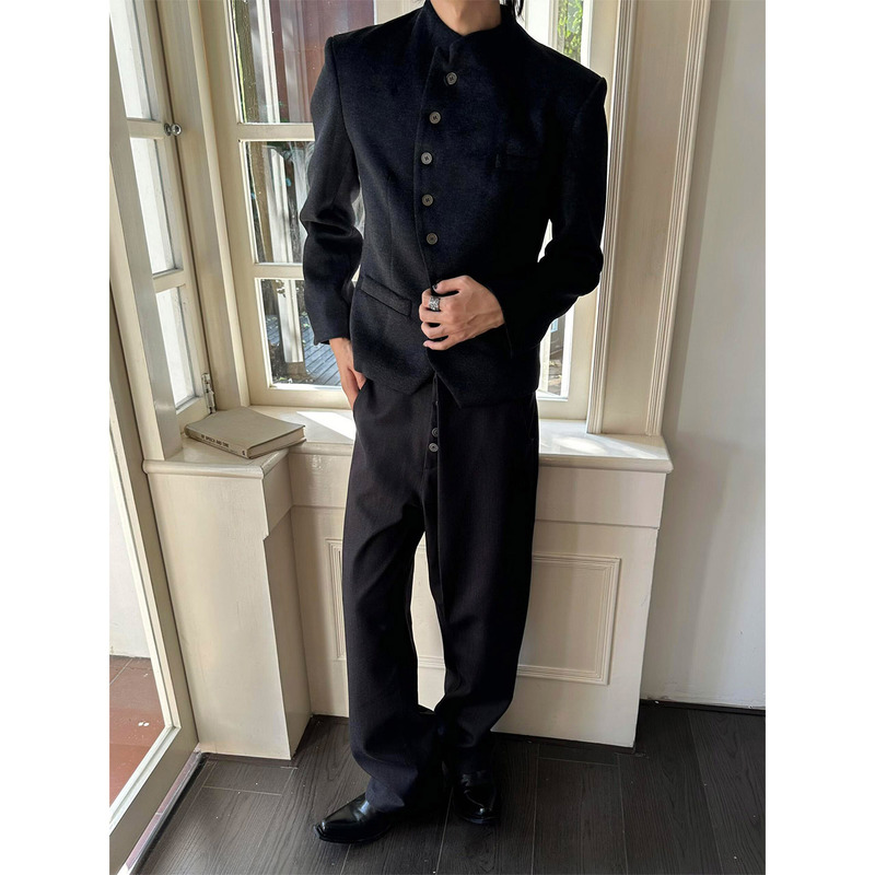 Diagonal Button Placket, Stand Collar, Multi-Form Woolen Blazer, Short Jacket for Men and Women, Old Money Style, Palace Silhouette, Cleanfit Suit Diagonal Button Placket, Stand Collar, Multi-Form Woolen Blazer, Short Jacket for Men and Women, Old Money Style, Palace Silhouette, Cleanfit Suit
