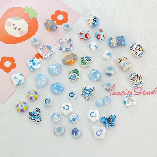 Милый синий керамический браслет, бусины ручной работы, аксессуар, аксессуары, DIY