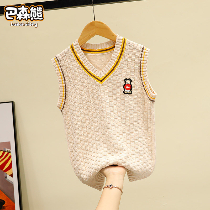 Boys Knitted Vest Autumn Boys Sweater Vest Children's Cotton Knitted Sweater Pupils Class Clothes Autumn Linen