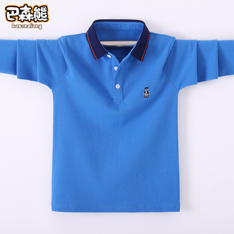 Children's long-sleeved t-shirt 2021 spring new medium and large children's lapel paul shirt Children's cotton top boy t-shirt