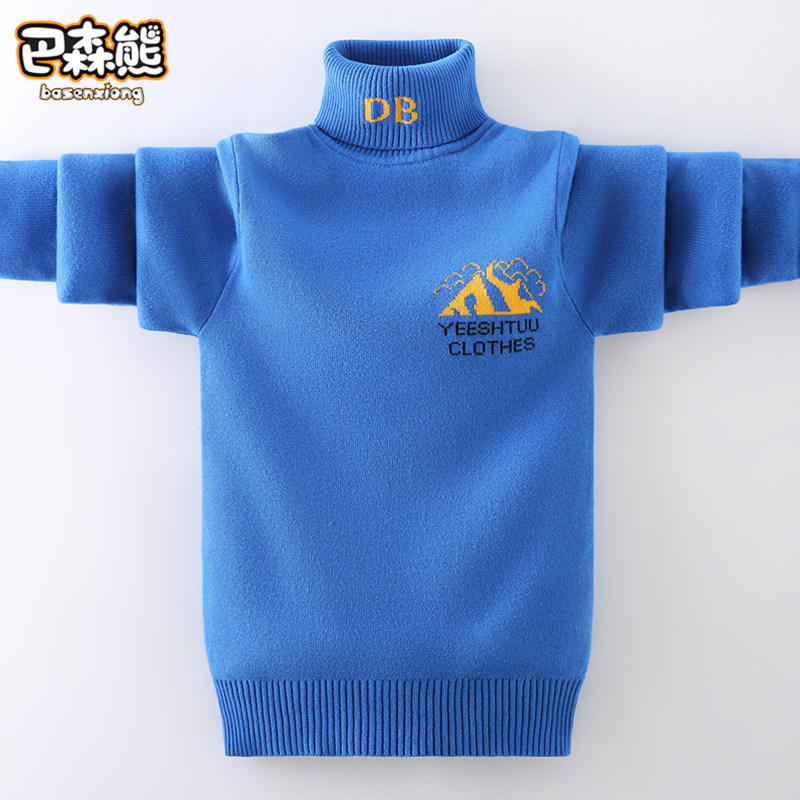 Boy sweater high collar 2022 new Child foreign pie undershirt red CUHK child plus velvet thickened autumn and winter