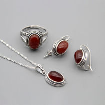 Mengge 925 three-piece suit Mongolian jewelry retro old style ethnic style accessories grassland special