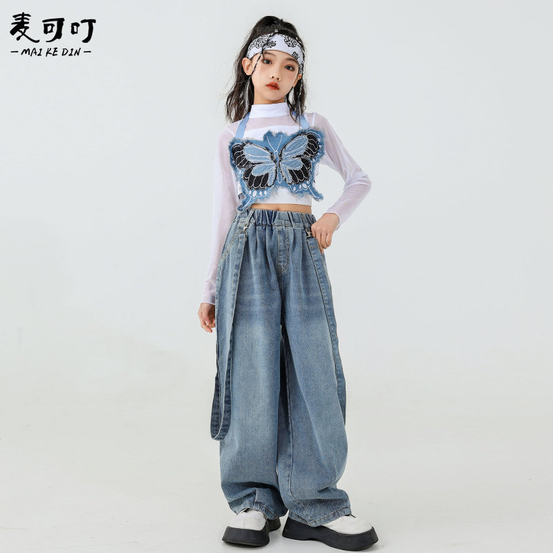Girl Jazz Dance Costume Autumn Winter Walking Show Wave Cool Butterfly Dew navel Girl Street Dance Surge Suit on New Year's Day-Taobao