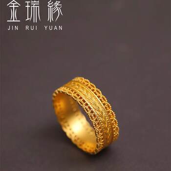 Jin ruiyuan ancient gold waistband ring women's gold 999 hollow coin rich index finger ring for men and women