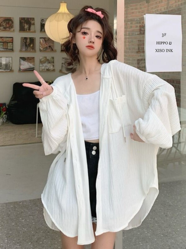 Plus Size 150kg Long-Sleeved Hooded Jacket for Women, Mid-Length Thin Sun Protection Clothing, Summer Loose Cardigan Shirt for Fat Women