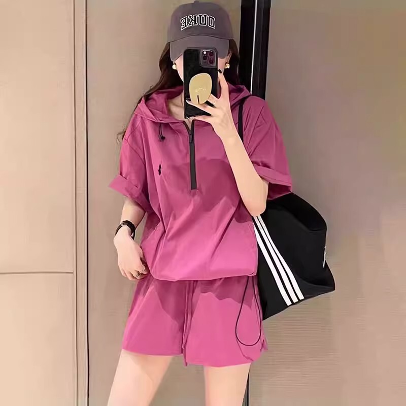 Casual Sports Suit for Women in Summer, Plus Size 1.0-150kg Fashionable and Stylish Quick-Dry Short-Sleeve Shorts Two-Piece Set