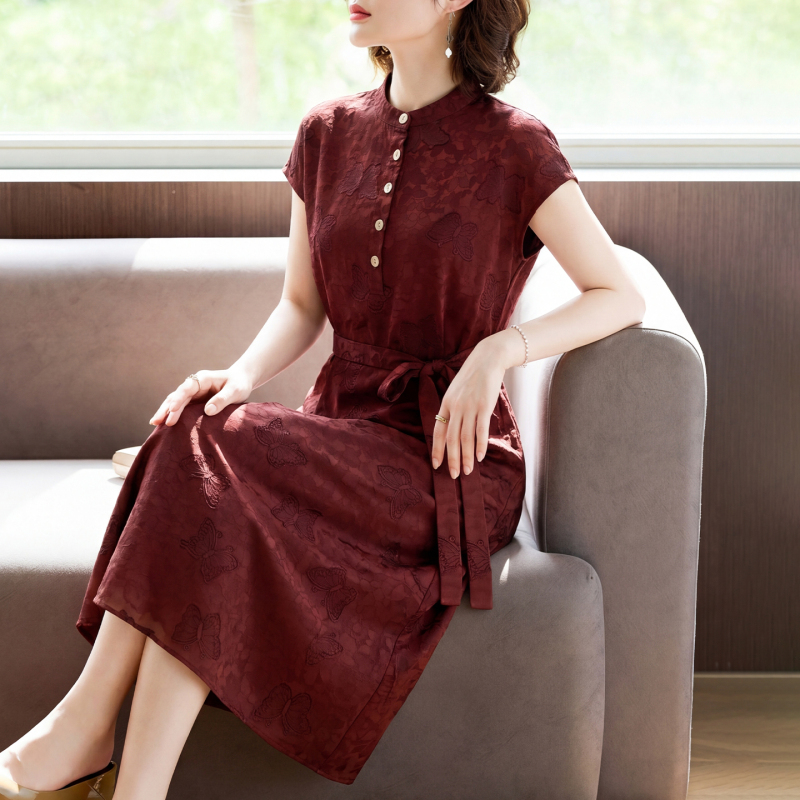 Mother's Summer Chiffon Short-Sleeved Dress, Middle-Aged and Elderly Women's Figure-Flattering Long Dress, Elegant Mother-In-Law Wedding Banquet Dress Mother's Summer Chiffon Short-Sleeved Dress, Middle-Aged and Elderly Women's Figure-Flattering Long Dress, Elegant Mother-In-Law Wedding Banquet Dress