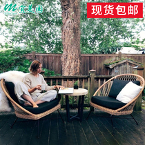 Nordic ins outdoor furniture homestay inn balcony single rattan small sofa outdoor courtyard rattan chair waterproof table and chair