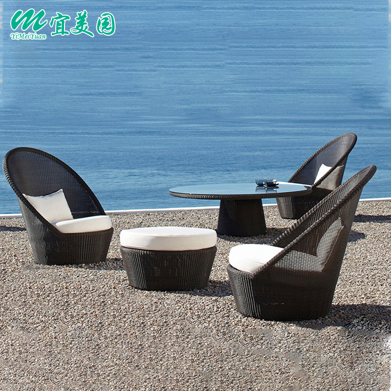 Outdoor swimming pool high back rattan table and chair sofa hotel courtyard leisure rattan chair coffee table three-piece combination Nordic - Taobao