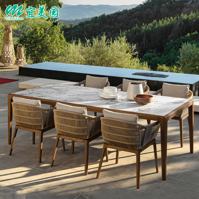 Nordic outdoor leisure table and chair combination solid wood furniture chair outdoor balcony courtyard open-air rainproof sunscreen rattan chair