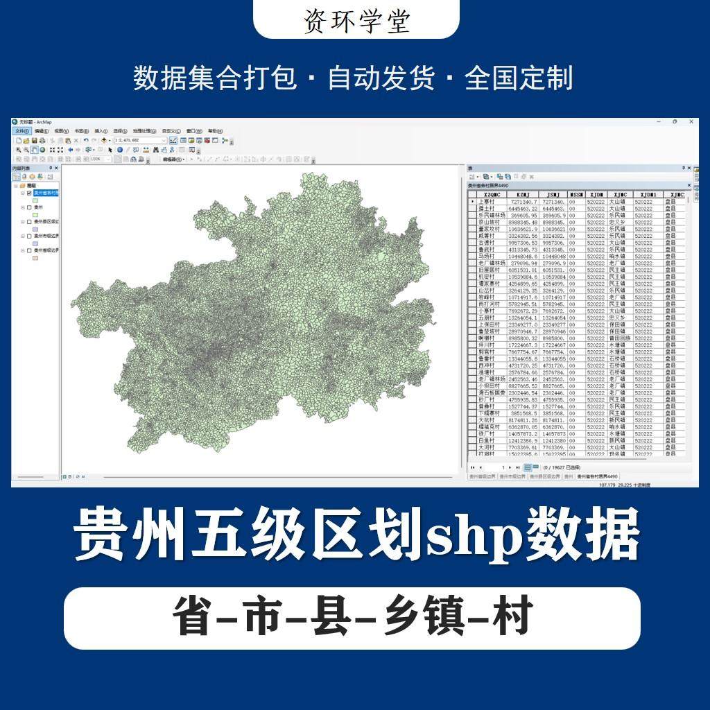 贵州省村界村庄社区边界/市县乡镇行政村五级行政区划gis矢量shp