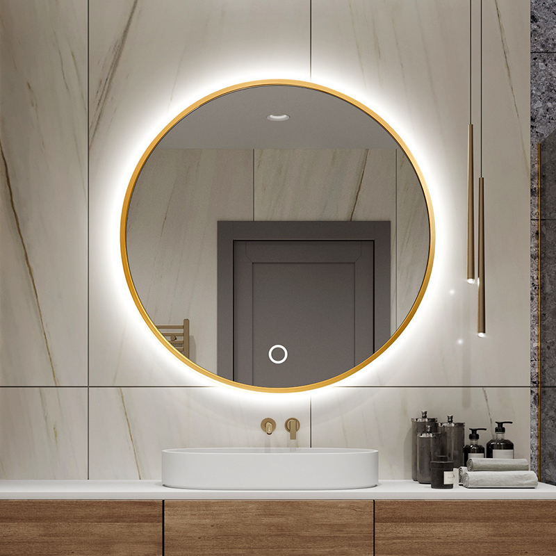 Smart Round Light Mirror Aluminum Frame Bathroom Mirror Wall Mount Bathroom Mirror LED Dressing Room Makeup Mirror With Light Anti-Fog