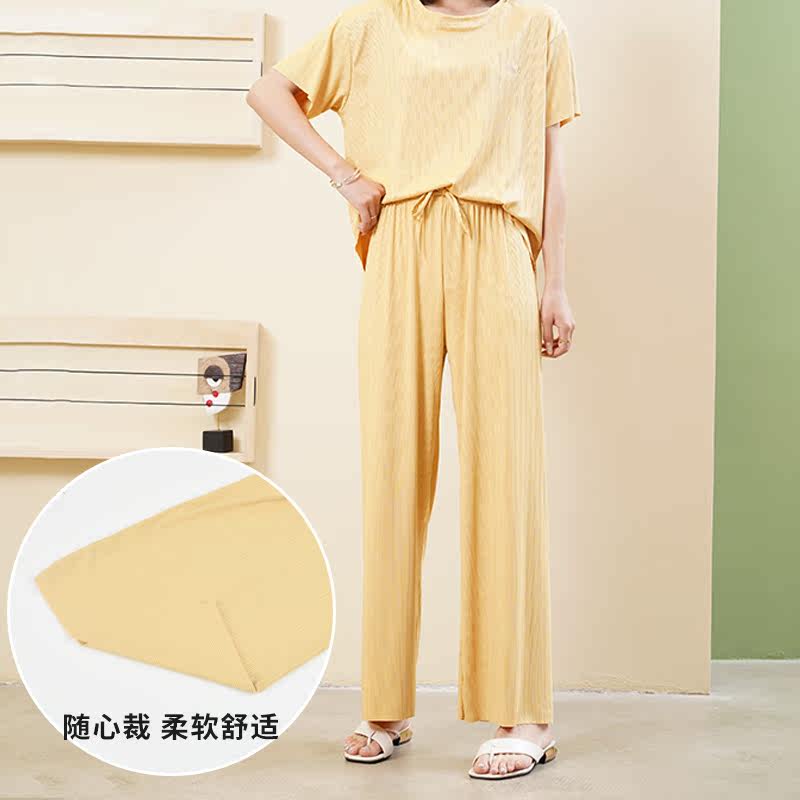 Pajamas women's summer solid color suit home service two-piece large size thin section 2021 new trousers can be worn outside spring and autumn