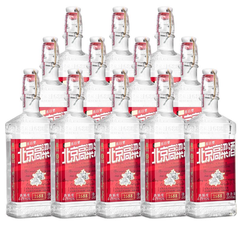 2019年产北京高粱酒方瓶清香型粮食白酒43度500mL*12瓶高粱白评价- 淘宝网