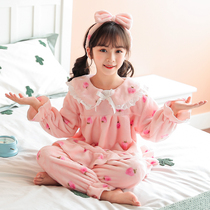Autumn and winter girls pajamas flannel warm thickened childrens suit coral velvet foreign princess girl home clothes