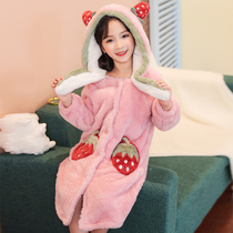 Autumn and winter flannel pajamas childrens robes coral velvet thickened large girls children home clothes baby bathrobe