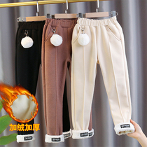 Girls plus velvet pants wear autumn and winter thickened childrens new one-piece velvet warm childrens casual pants trousers