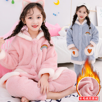 Childrens pajamas girls autumn and winter coral velvet thickened childrens girls baby flannel home clothing Princess suit
