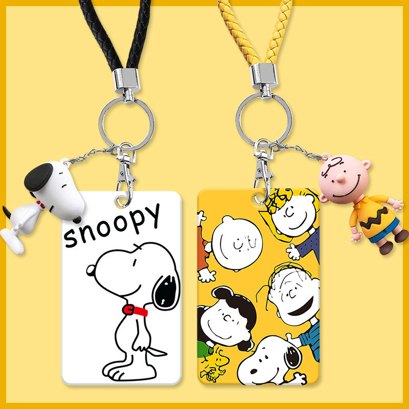 Charlie Snoopy cartoon cute girl pick-up card kindergarten chest card card set work card student campus meal card bus citizen card cover protective cover lanyard traffic subway work card