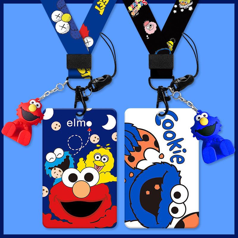 Cartoon cute girl receiving card kindergarten badge card card set work permit campus student meal card bus citizen card cover protective cover lanyard traffic subway access control work card key chain