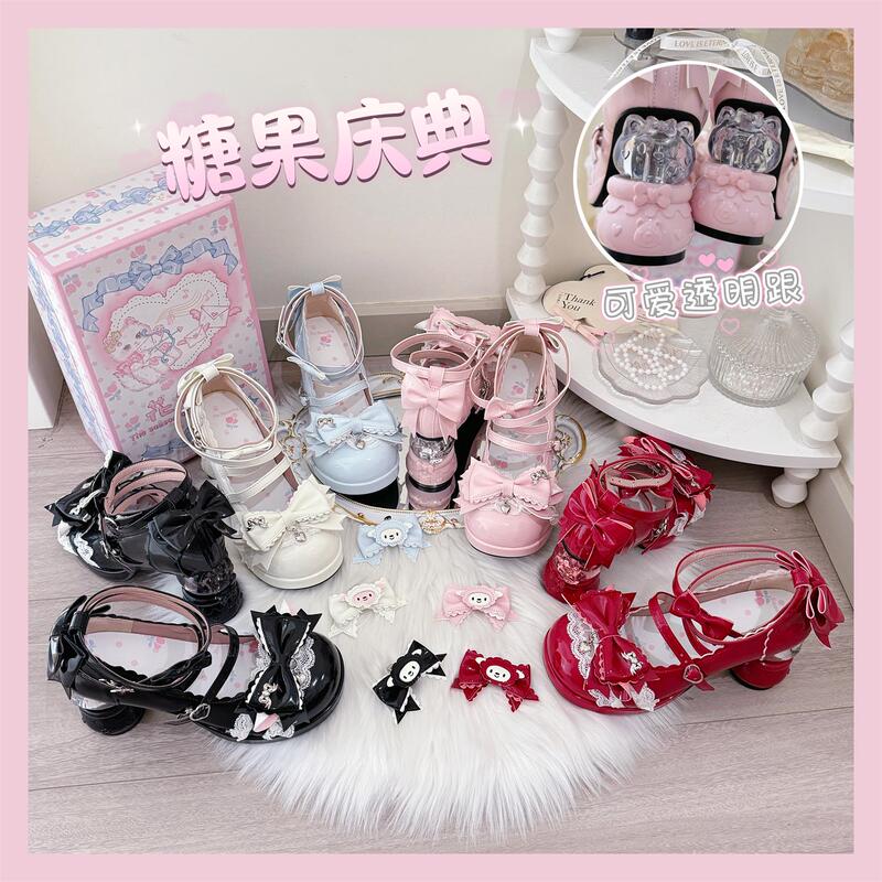 [Candy Celebration] Transparent Heel Flower Bell Season Original Lolita Sweet and Cute Bow Women's Shoes