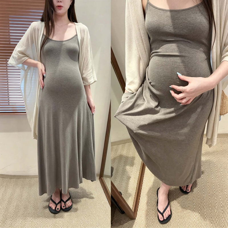 Maternity Wear Suspender Dress for Women, Summer Long Loose-Fitting Sun-Protective Cardigan Two-Piece Set, High-End Sleeveless Tank Dress