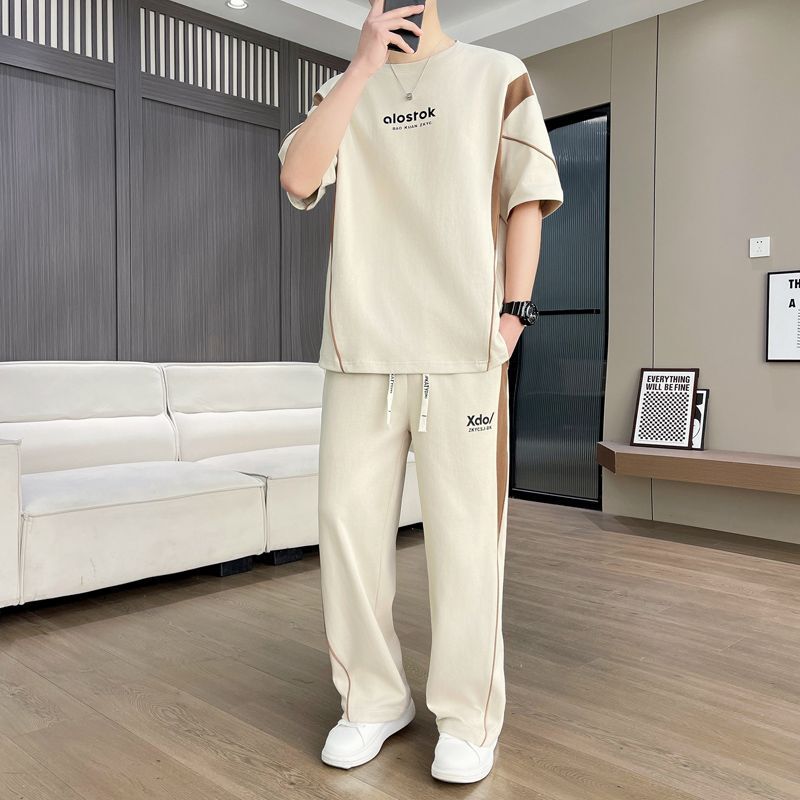 Casual Sports Suit Men's Short-Sleeved Trousers Two-Piece Set Fashionable Thin Loose Cool Summer New Suit for Men