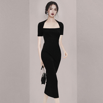 Lightweight and luxurious ladylike hip bag skirt 2022 autumn winter new women's collar black Hepburn style dress