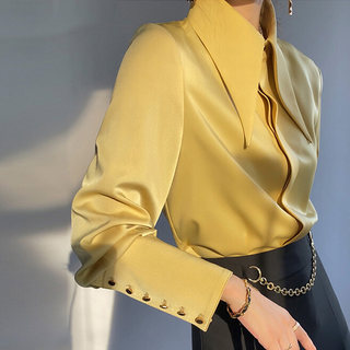 法式气质缎面衬衫女长袖2025年春秋女装洋气减龄垂感上衣港风衬衣