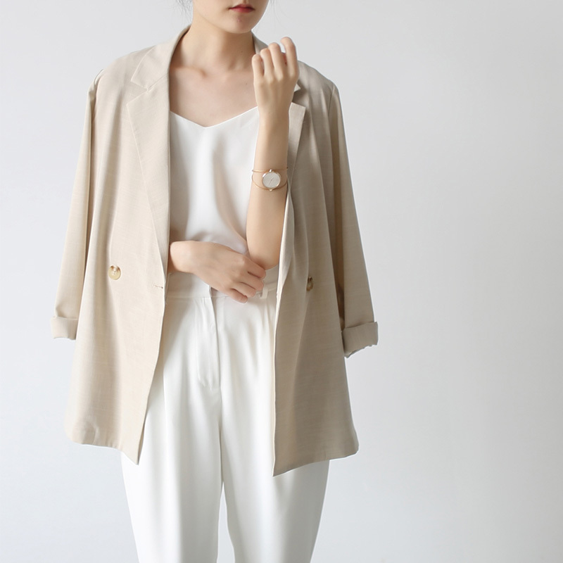Spring and Autumn Thin Blazer for Women, Unique Design, Loose Fit, Korean Beige Casual Blazer Top for Autumn and Winter Spring and Autumn Thin Blazer for Women, Unique Design, Loose Fit, Korean Beige Casual Blazer Top for Autumn and Winter