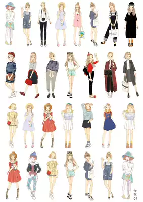 Korean hand account character sticker photo album decoration cute hand-painted girl notebook diary hand account material paste