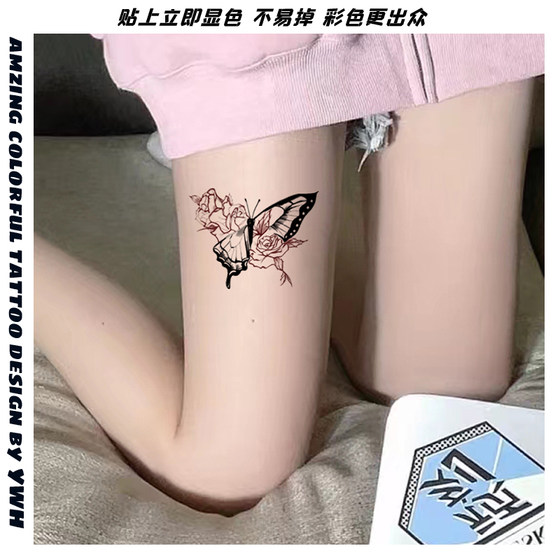 나비 문신 스티커 방수 여성 오래 지속 팔 틈새 하이 엔드 스티커 섹시한 화려한 나비 꽃 시뮬레이션 문신