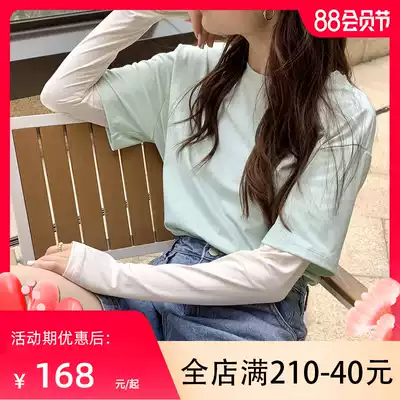 (New product first)Cup bear fake two-piece women's top summer ice silk sunscreen short-sleeved T-shirt thin sunscreen clothing