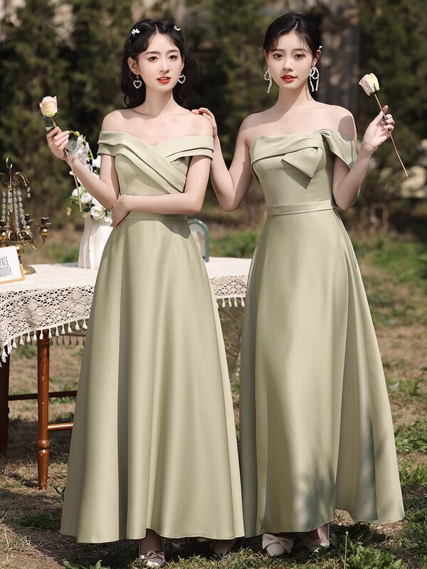 Satin Bridesmaid Dress Plus Size Green Forest Style 2026 New Sister Group Dress Graduation Performance Dress High-End