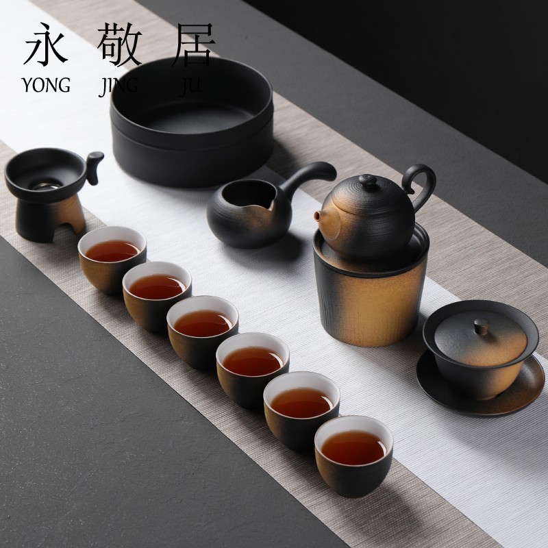 Yongjing Kung Fu Tea Set Office Simple wind teapot black pot black pottery box box