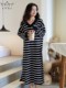 Victoria Nightgown for Women with Breast Pads, Pure Cotton, Long Striped Long-Sleeved Plus-Size Pajamas, Korean Style Casual Loungewear