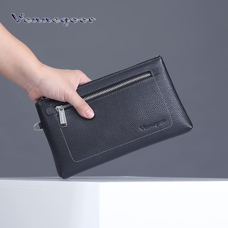 Clutch bag men's leather soft leather high-end long zipper wallet leisure retro top layer cowhide mobile phone wallet trendy