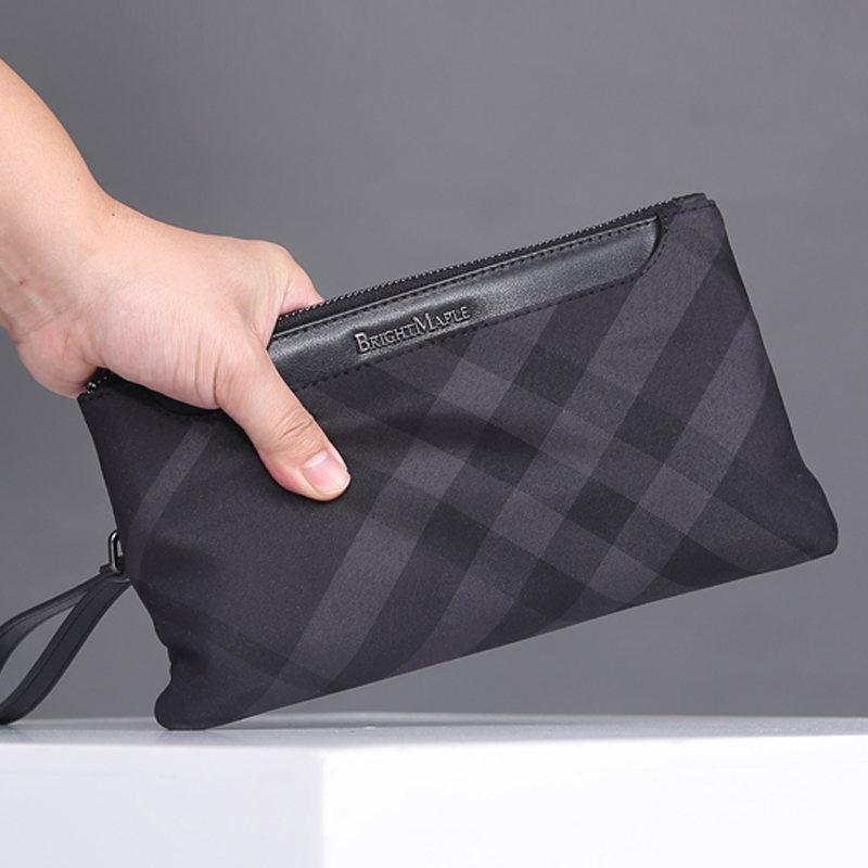 2021 New Men's Plaid Clutch Canvas Large Capacity Clutch Oxford Cloth Clutch Bag Clip Bag Envelope Bag Trendy