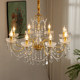 All-Copper Crystal Chandelier, Retro French Style, Creative Living Room Lamp, Bedroom Dining Room, American Simple and Elegant New Style Light Luxury Lamp