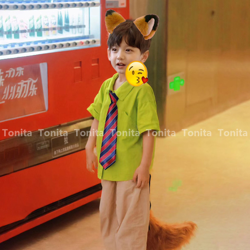 Nick Fox Cosplay Costume for Children, Including Fox Shirt, Pants, Tie, and Ears Set