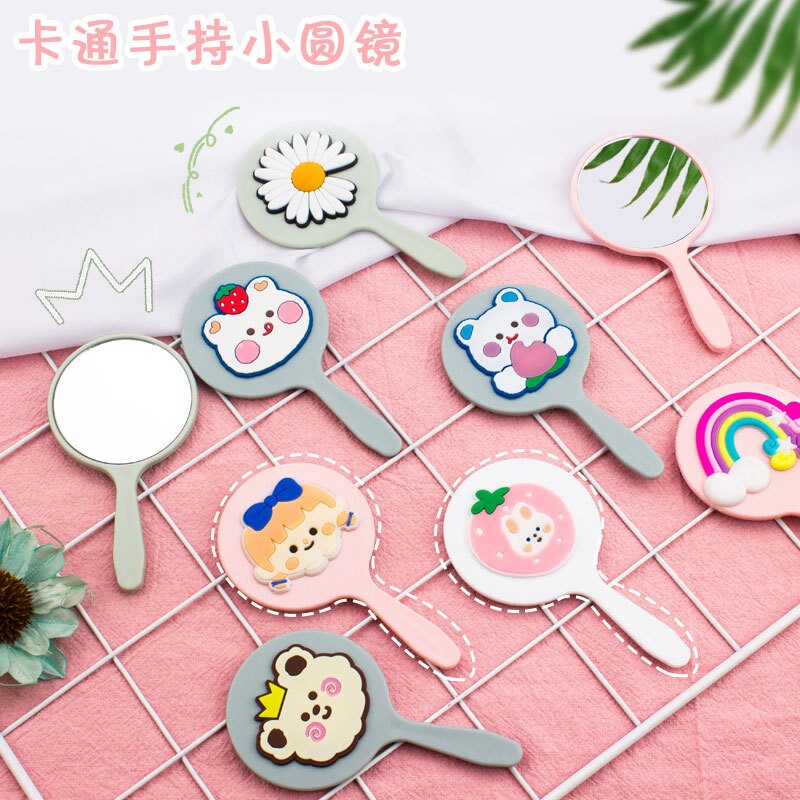 Han edition in cartoon cosmetic mirror soft buddy girl cute mirror mini - portable hand mirror one - sided handle mirror mirror mirror