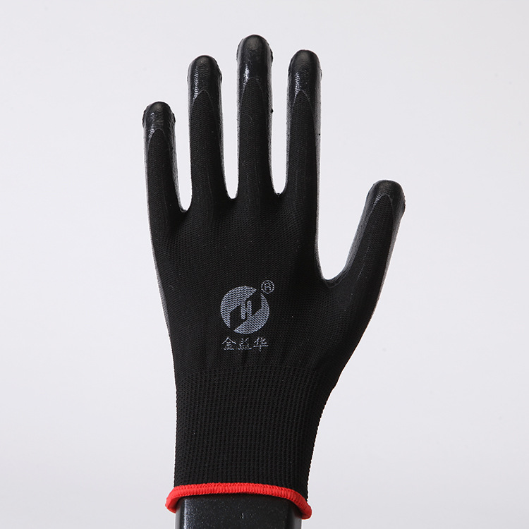 13 Needles Protective Nylon NYLON Dipped Rubber Gloves Anti Slip Operation Black Gloves Mechanical Labor gloves