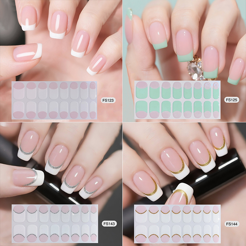 Simple Nude French Nail Stickers, New Daily Style, Mint Green with Fine Glitter, Pure Desire Style, Dopamine Manicure, Full Soft Stickers