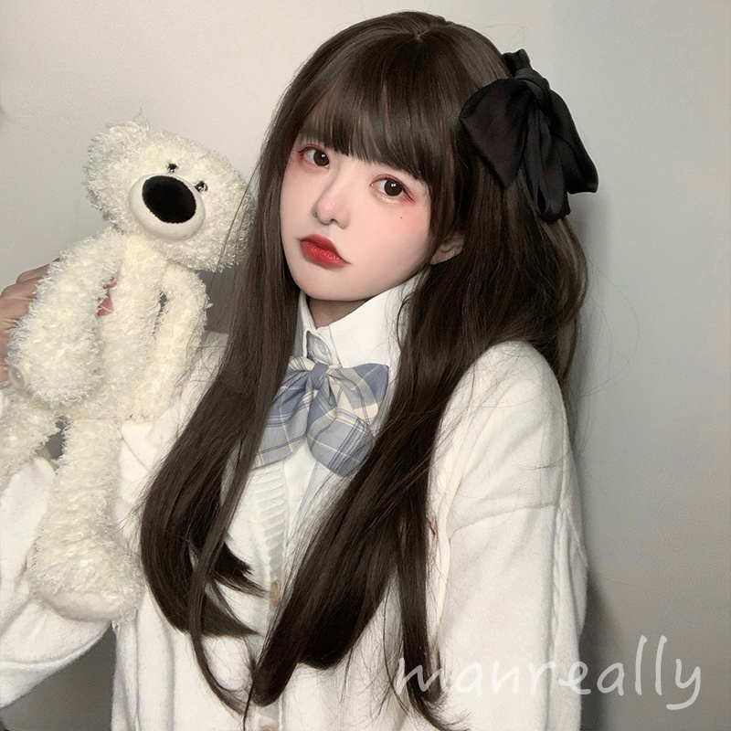 Comic Real Fake Hair Long Hair Natural Full Headgear Temperament Daily Black Long Straight Hair Emulation Human Hair Stylish Hair Stylish Wig Sleeve