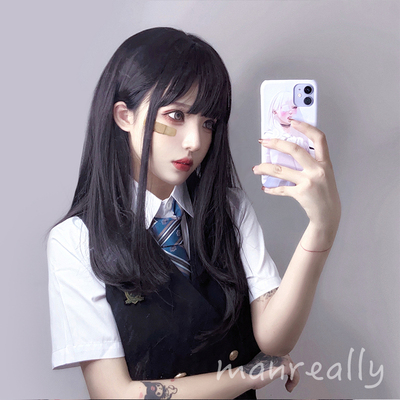 taobao agent 漫真 Wig female long hair net red naturally face -fledgling temperament Jk sweet cute girl head set fake hair