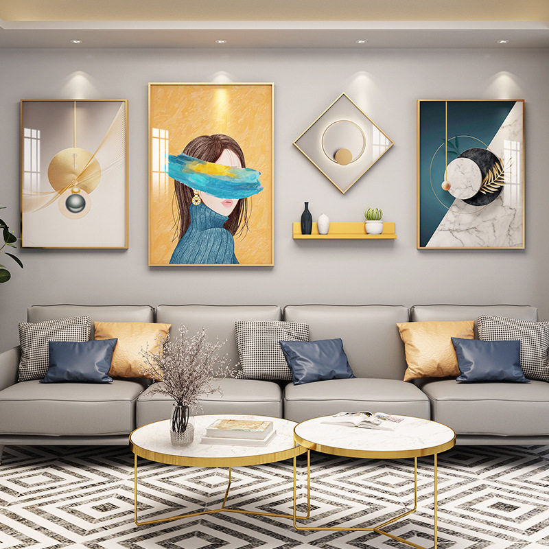 Modern minimalist Living room Decorative Painting Dining Hall Hung Painting Sofa Background Wall Light Lavish Fresco Nordic Free Of Punch Combined Painting