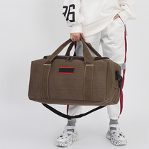 Large capacity canvas travel bag men's and women's hand luggage bag quilt storage bag working backpack long-distance travel bag