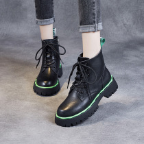 Genuine leather Martin boots woman 2021 new fall single boot 100 lap Inn wind thick bottom handsome short boot headlayer Bull Leather Shoes